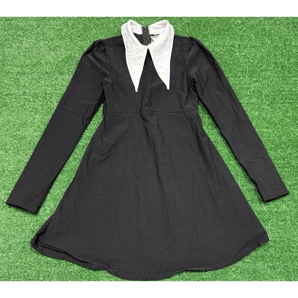 Killstar‎ Cathedral Skater Dress Black White Goth Long Sleeve S Pointed Collar